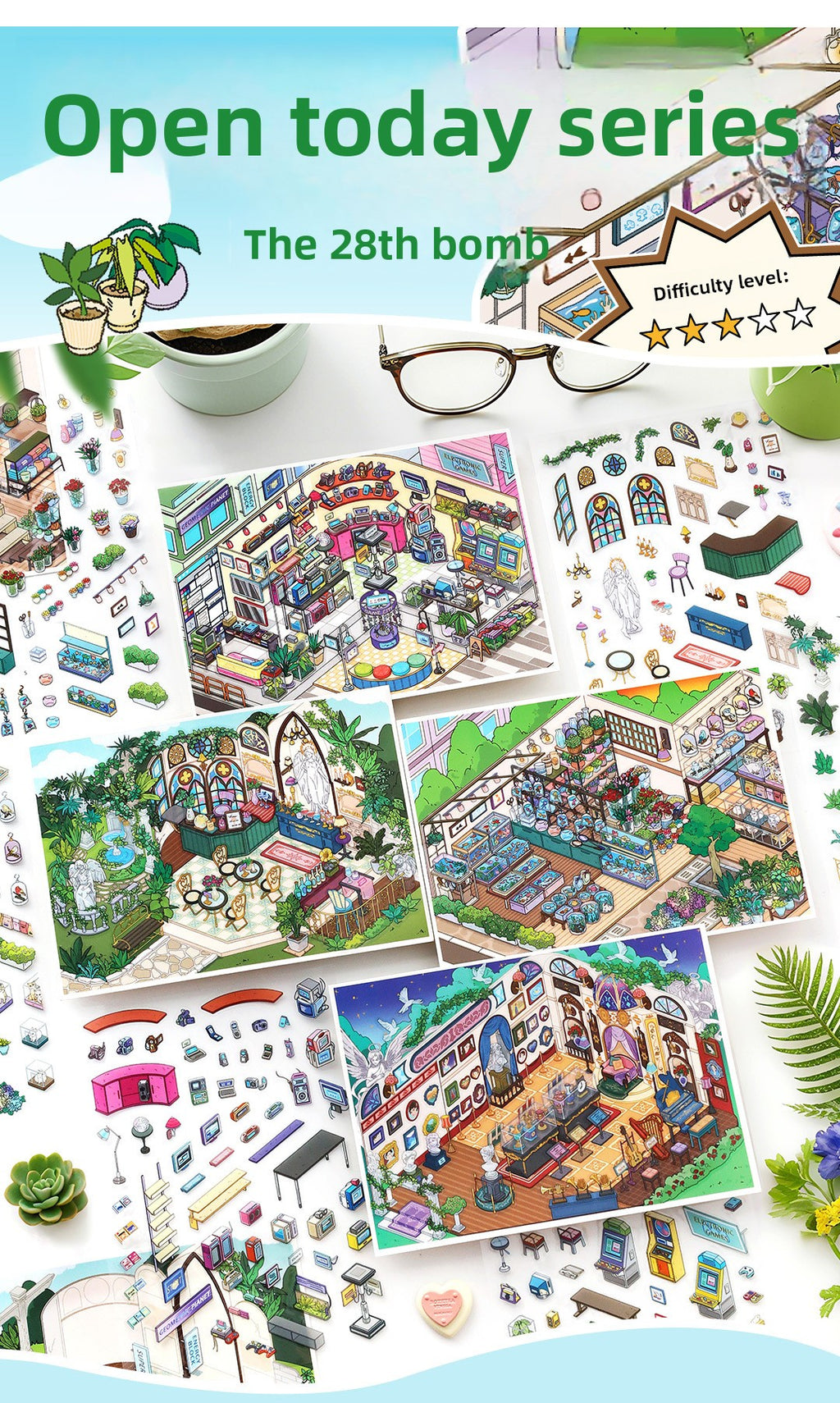 Today's Business 3D DIY Miniature Scences Sticker 28 Lovely Miniature Stickers