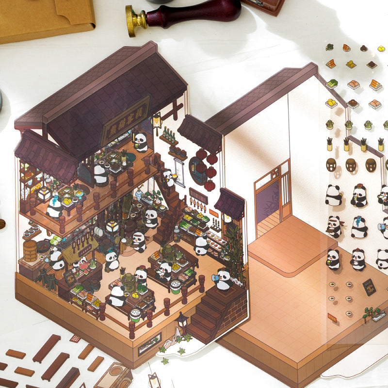 Fun Chinese Style 3 Miniature Two-story Landscape Stickers Visual 3D Stacked House