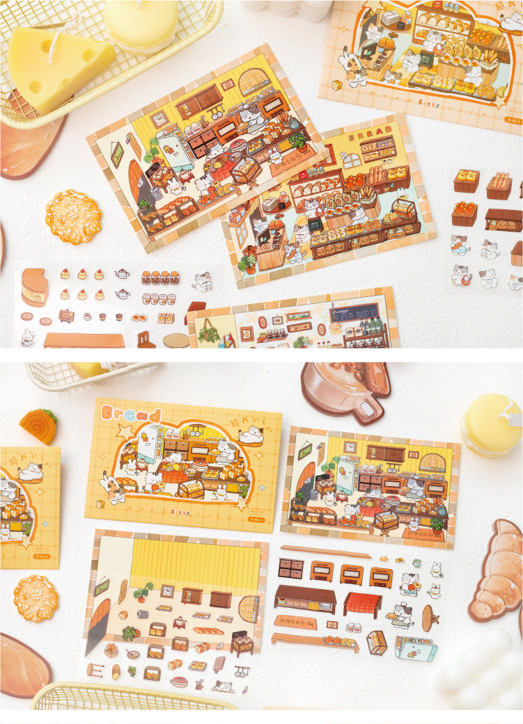 Little Cat Bakery Workshop Series Cartoon Cute Pet Scenery Handmade Journal DIY Decoration Stickers