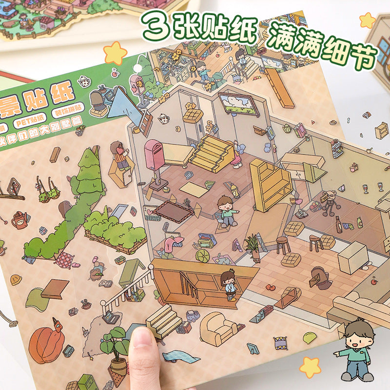 Large 5.0 Miniature Scene Stickers Cartoon Stacking Scenery 3D Stereo Scenery Collage DIY Stress Relief