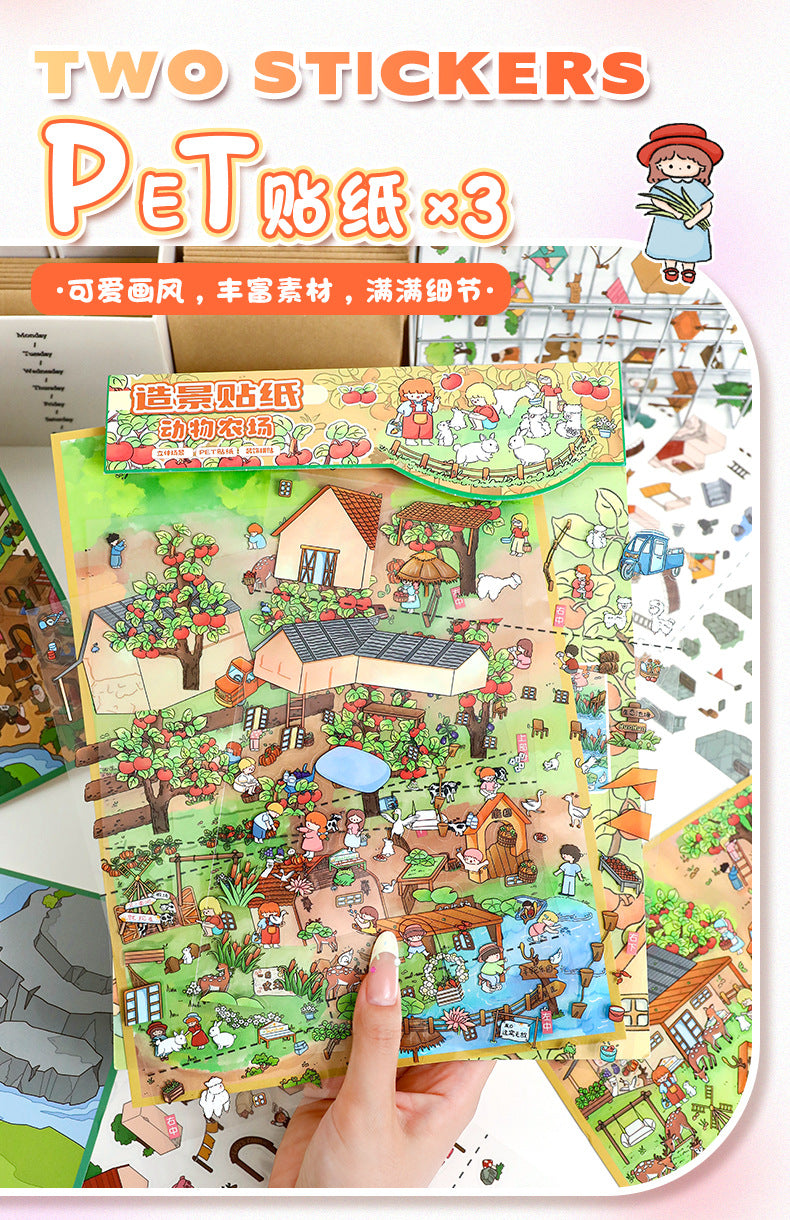 Large Farm Scene Stickers 67.0 Cute 3D Stereo Stickers Stress Relief Journal Stickers