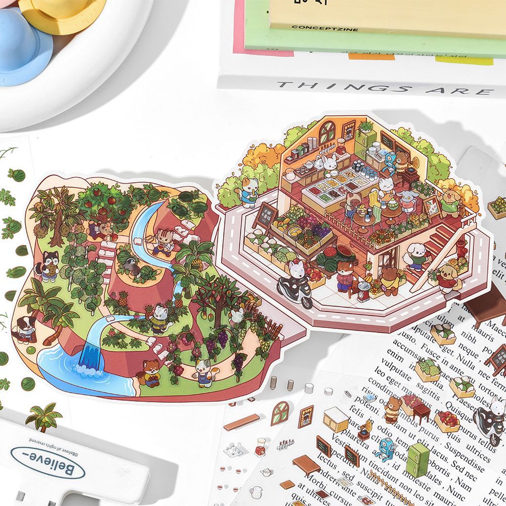 Today's Business 3D DIY Miniature Scences Sticker 3 Lovely Miniature Stickers