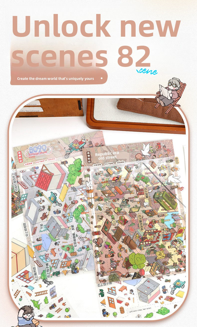 Scenery Stickers Retro Street Scene Series 113.0 Scene Stickers 3D Miniature Scene Journal Stickers
