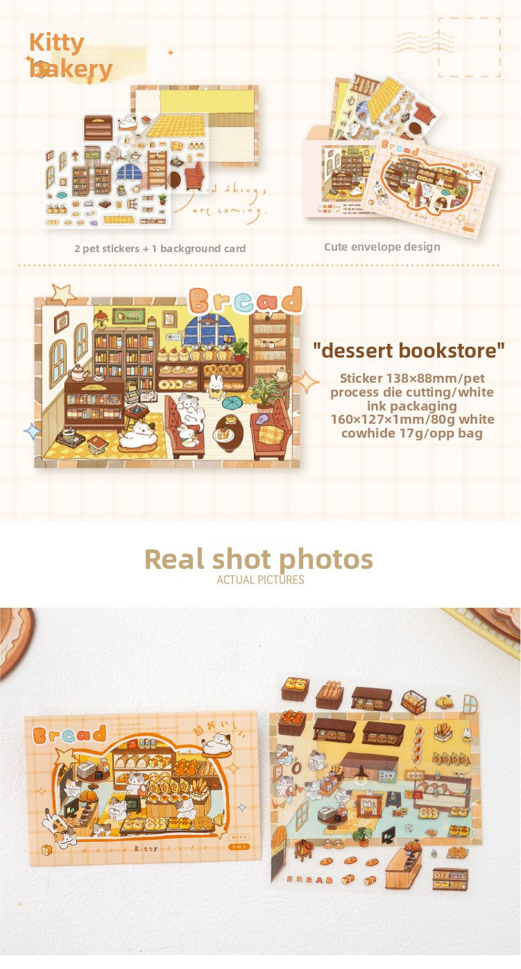 Little Cat Bakery Workshop Series Cartoon Cute Pet Scenery Handmade Journal DIY Decoration Stickers