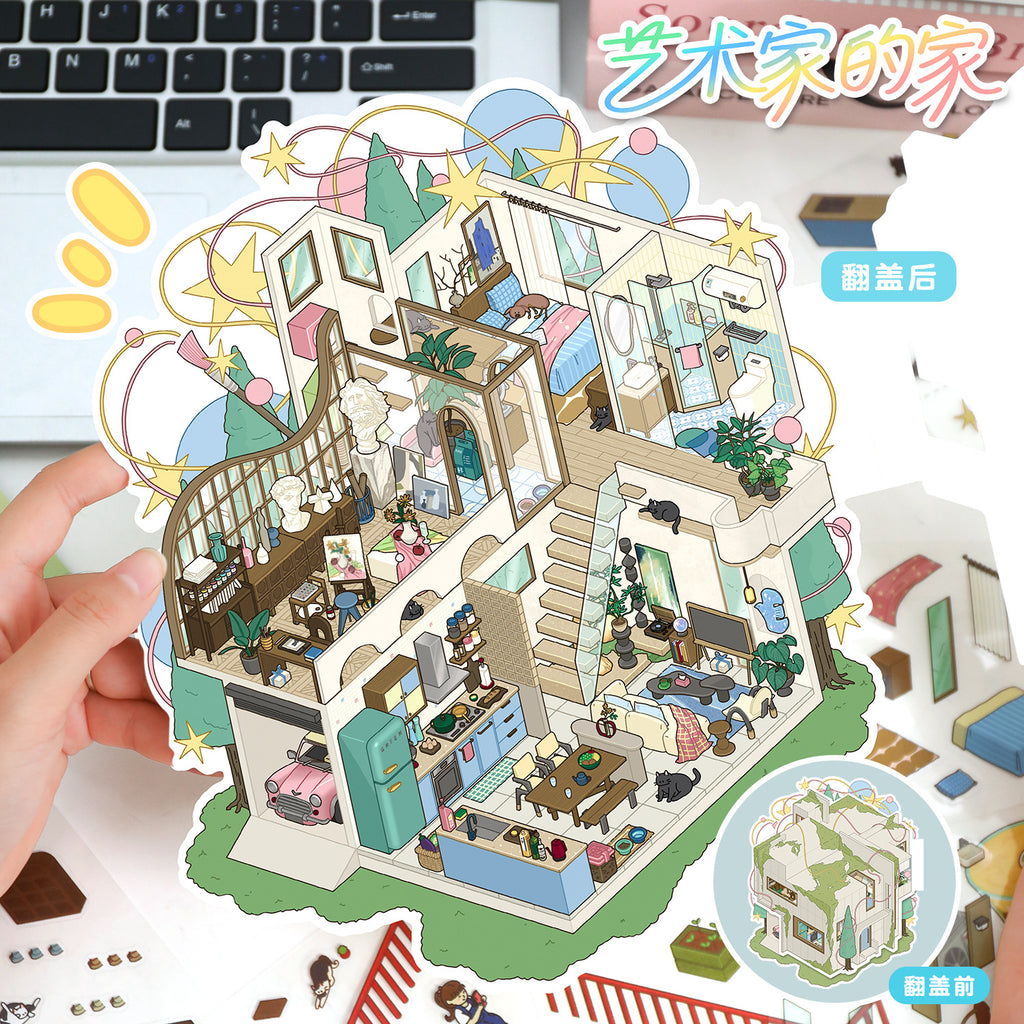 Scenery Stickers Flip-Style Scene 89.0 Scene Stickers 3D Miniature Scene Collage Stress Relief Journal Stickers
