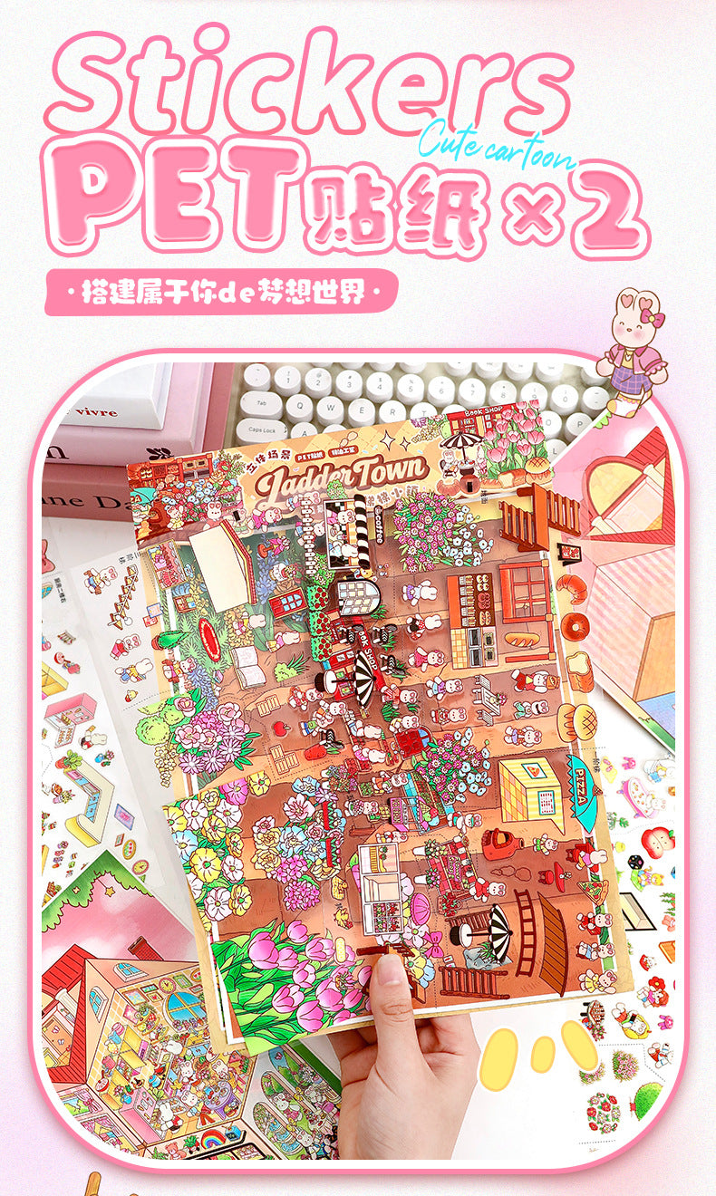 Large Special Oil Scene Stickers 108.0 Stickers 3D Miniature House Miniature Scene Journal Stickers