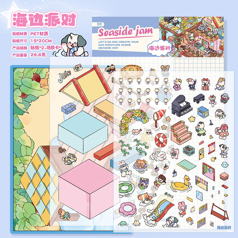 Happy Town Miniature Landscape Stickers 3D Stacking House Journal Fun Stickers