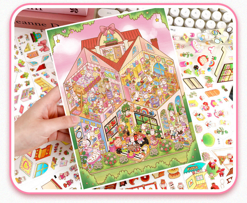 Large Special Oil Scene Stickers 108.0 Stickers 3D Miniature House Miniature Scene Journal Stickers