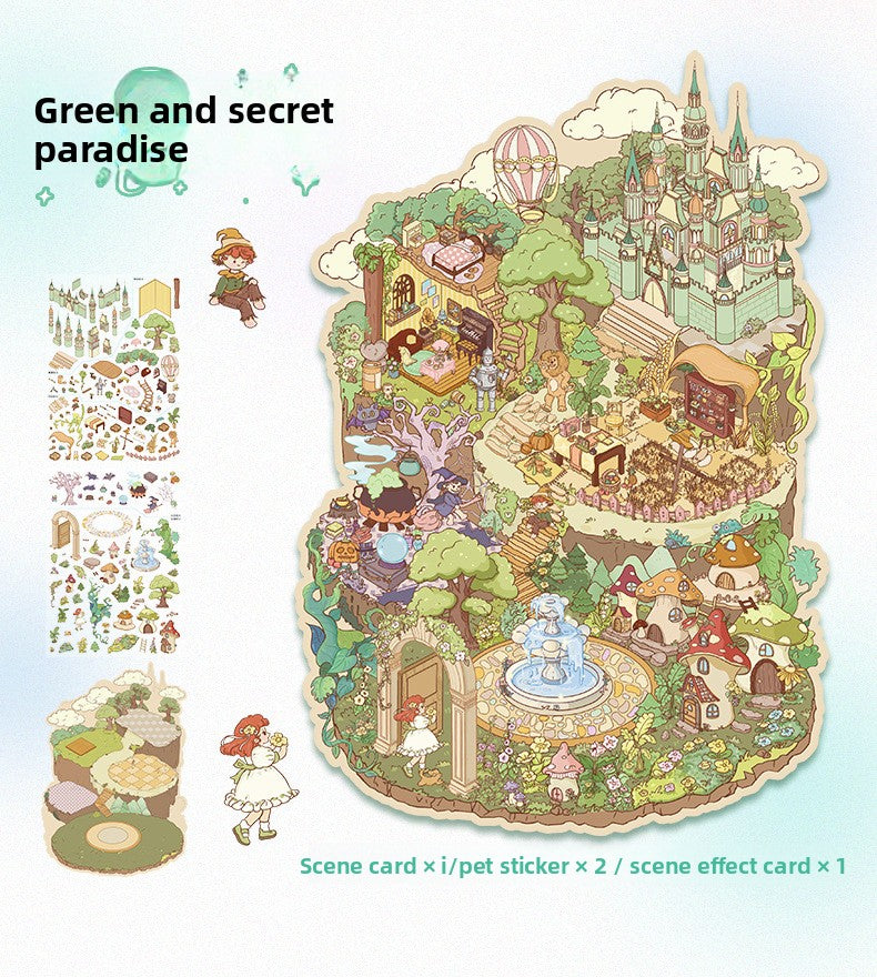 Large 97.0 Scrapbook Stickers Handmade Stress Relief Stickers Miniature Scene Collage 3D Scene Stickers