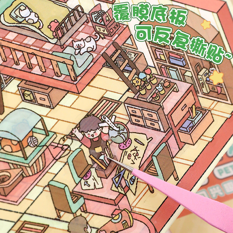 Large 5.0 Miniature Scene Stickers Cartoon Stacking Scenery 3D Stereo Scenery Collage DIY Stress Relief