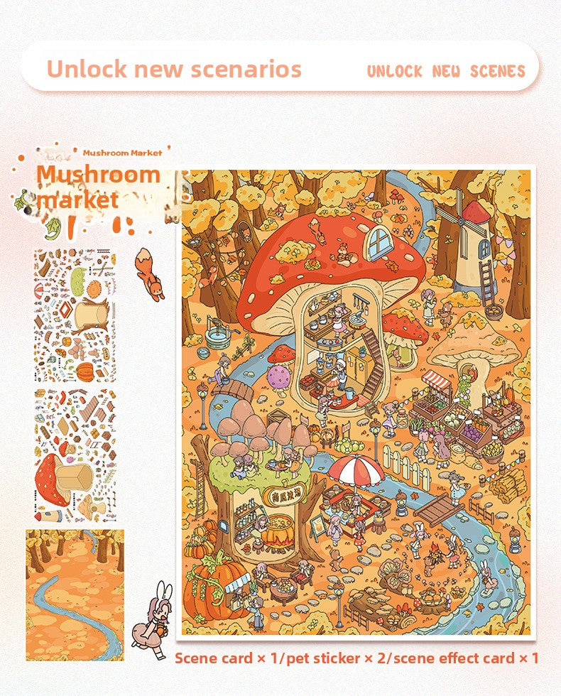 Autumn Winter Small Town Series Special Oil Stickers 104.0 Scenery Stickers Cute Miniature Scene Stickers Journal DIY