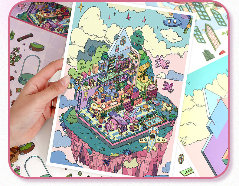 Large 69.0 Scene Stickers 3D House Stickers DIY Stress Relief Journal Stickers