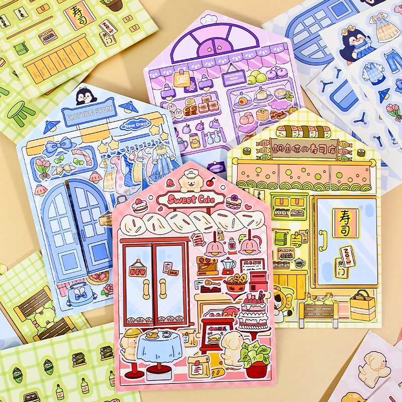 Landscape Street Scene Mechanism Stickers New Cute Scene Stickers High-Value Girl Stress Relief DIY