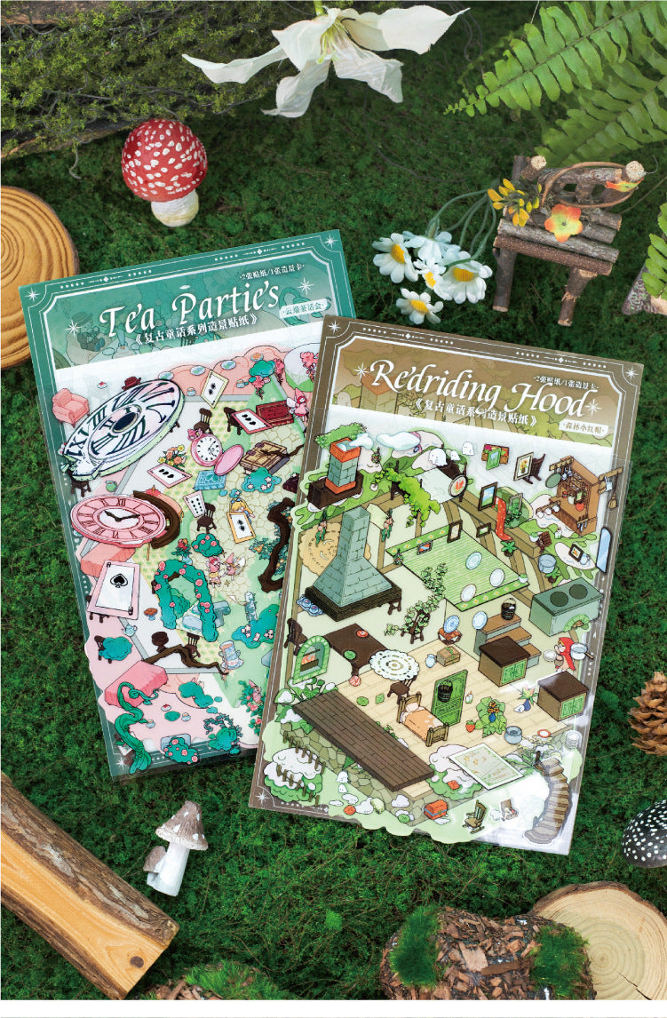 Vintage Fairy Tale Scene Stickers 3D l Cottage DIY Journal Puzzle Stickers