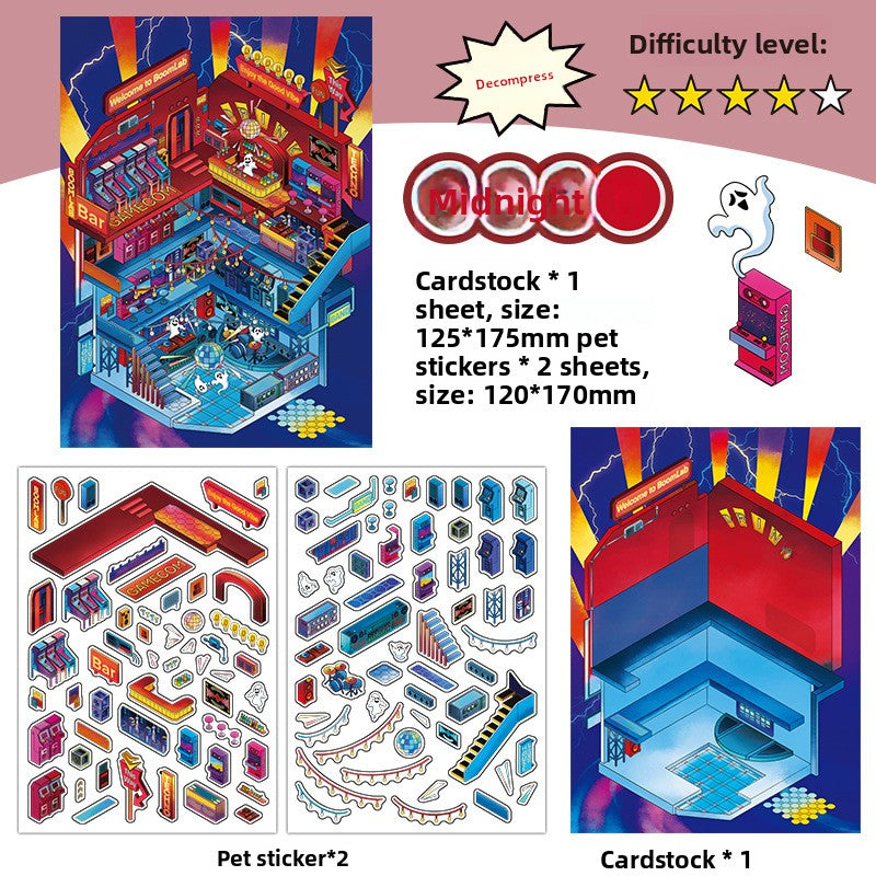 Today's Business 3D DIY Miniature Scences Sticker 16 Lovely Miniature Stickers