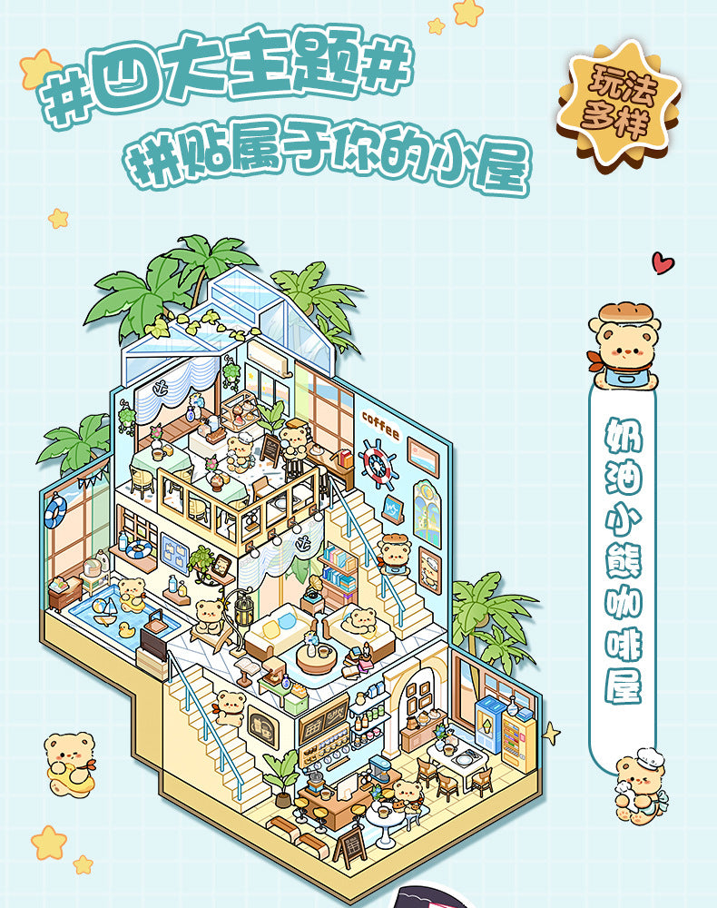 Cartoon Three-Layer Large Size Scenery Stickers Creative 3D Miniature Scene Collage Cute Stress Relief DIY Stickers