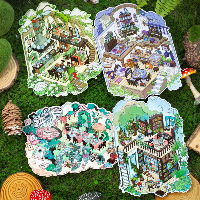 Vintage Fairy Tale Scene Stickers 3D l Cottage DIY Journal Puzzle Stickers