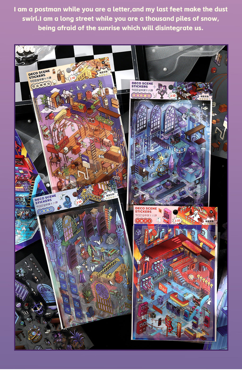 Today's Business 3D DIY Miniature Scences Sticker 16 Lovely Miniature Stickers