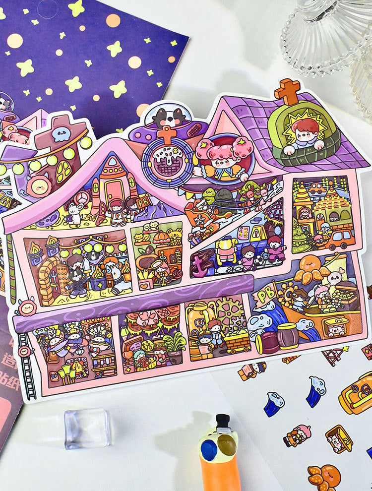 Large Edition 8.0 Scenery 3D Mini House Stickers Stress Relief Stickers 2.5D Scenery DIY Stickers
