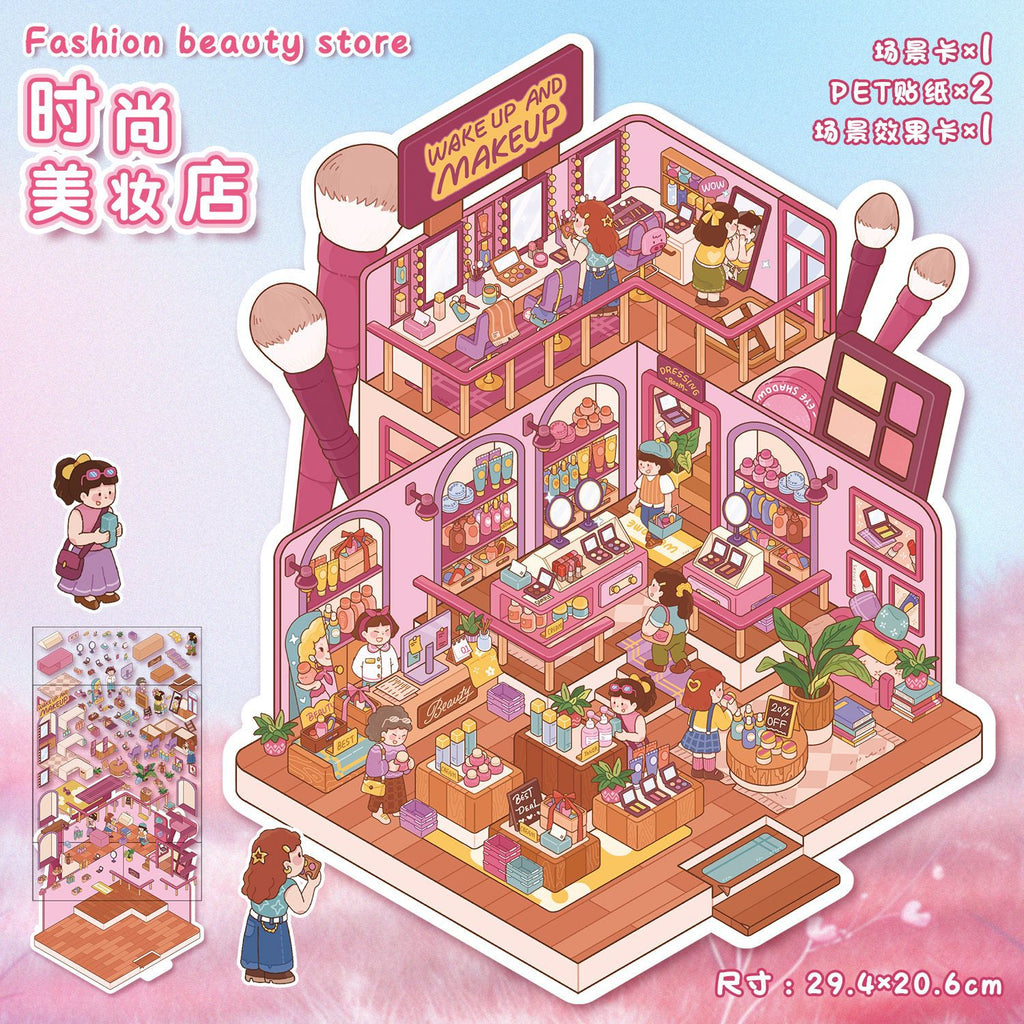 Large Scene Stickers 55.0 Collage 3D Stereoscopic Miniature Scene Stickers DIY Stress Relief Journal