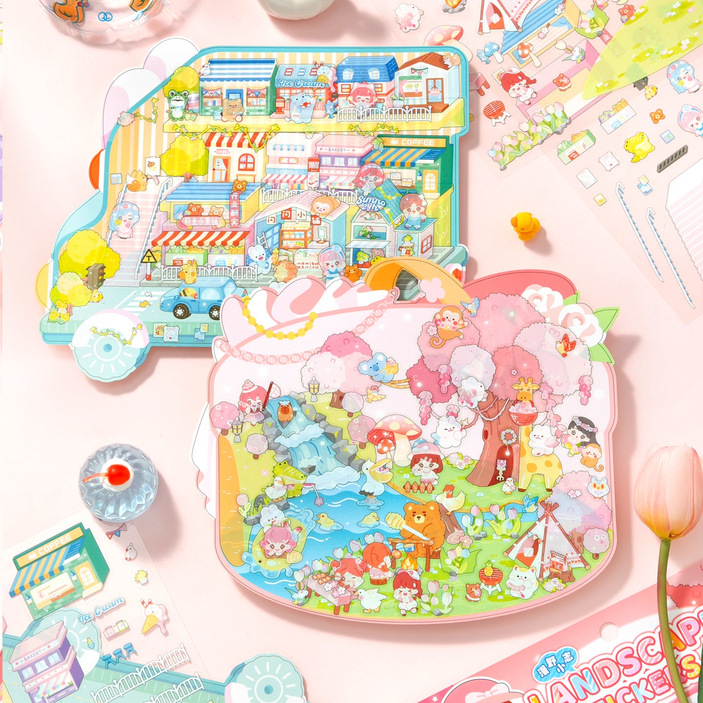 Sparkling Fun Large Size Scenery Stickers Cartoon Cute DIY Miniature 3D Scene Stickers