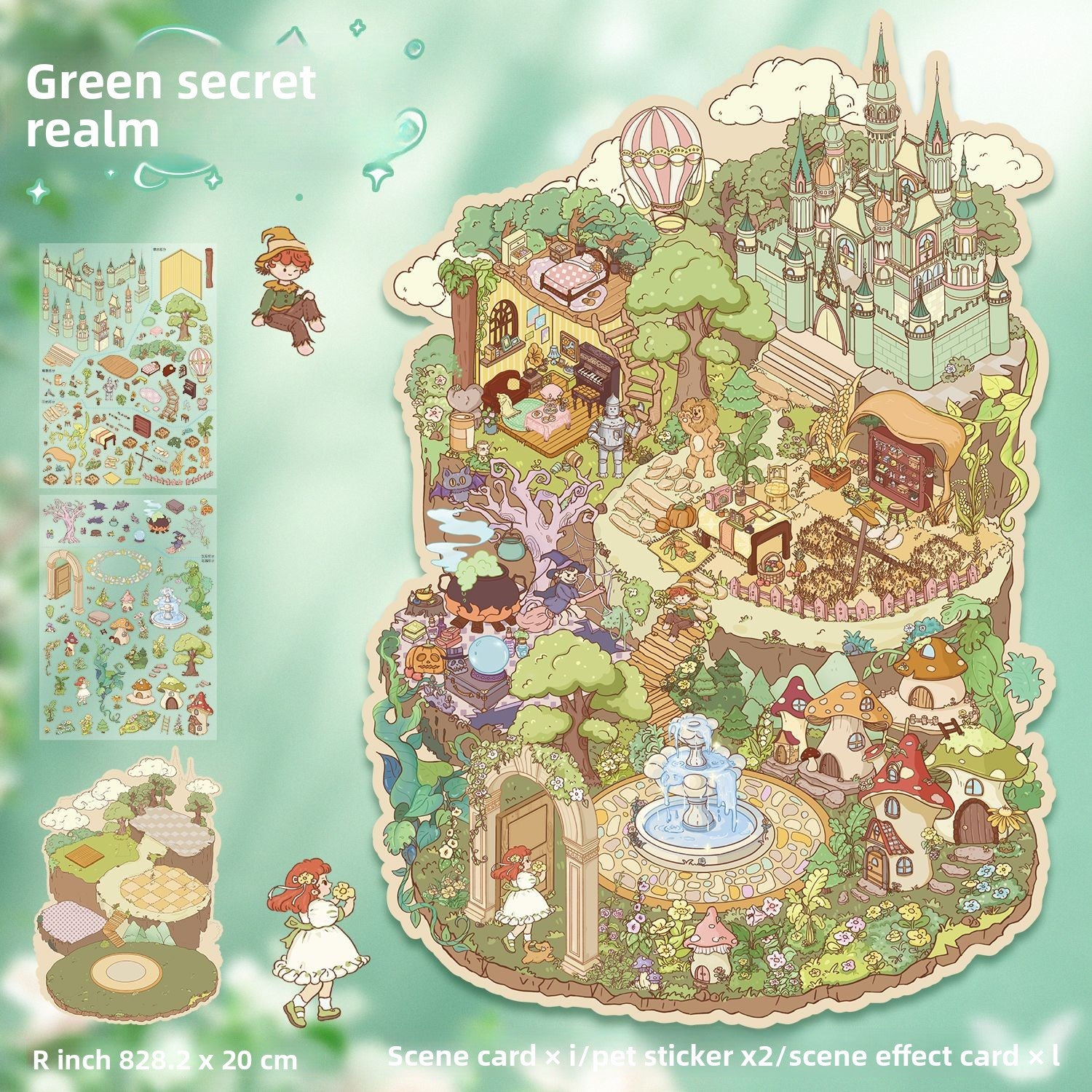 Large 97.0 Scrapbook Stickers Handmade Stress Relief Stickers Miniature Scene Collage 3D Scene Stickers