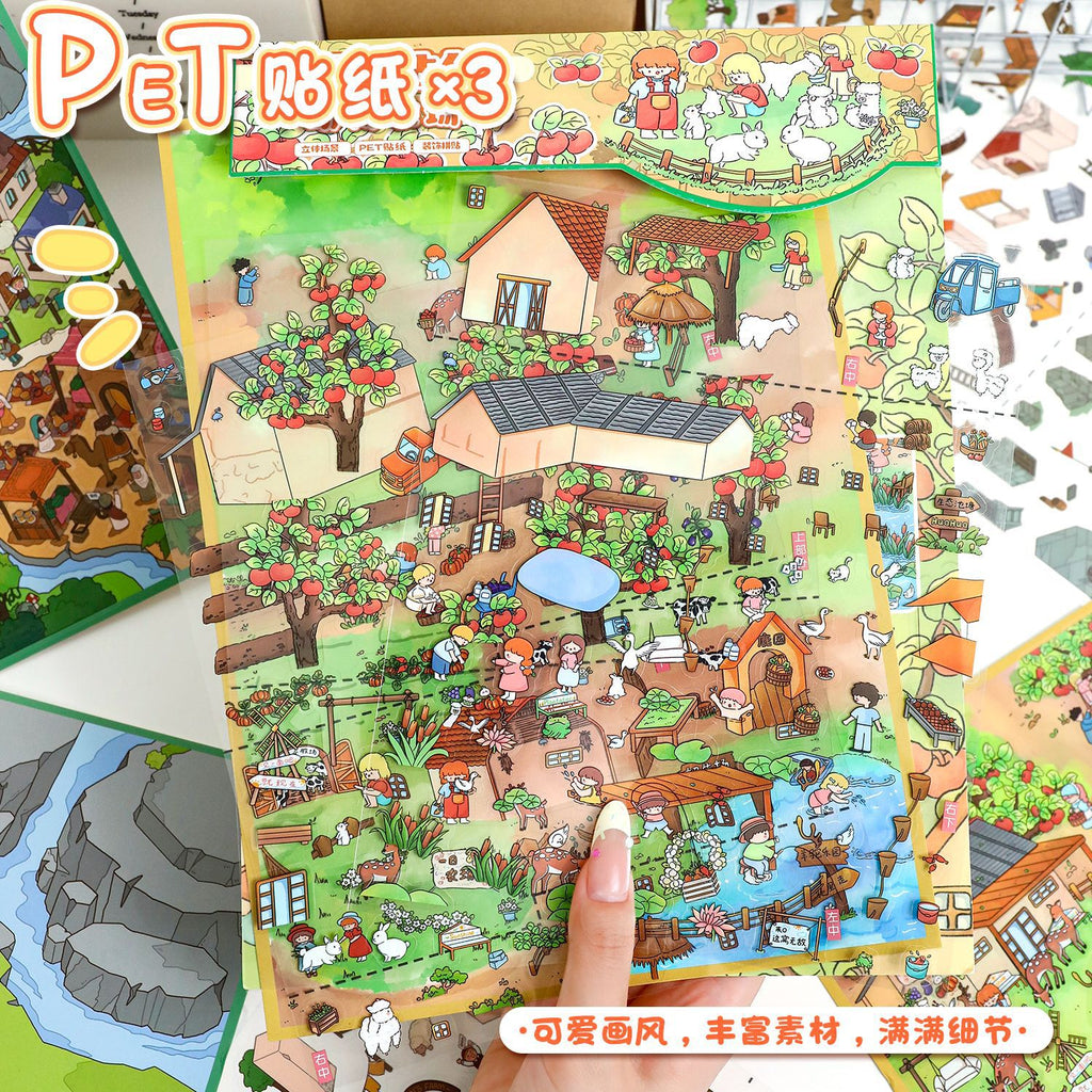 Large Farm Scene Stickers 67.0 Cute 3D Stereo Stickers Stress Relief Journal Stickers