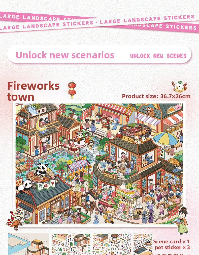 Scenery Stickers Enlarged Ancient Style 114.0 Scene Stickers 3D Miniature Scene Stress Relief Journal Stickers