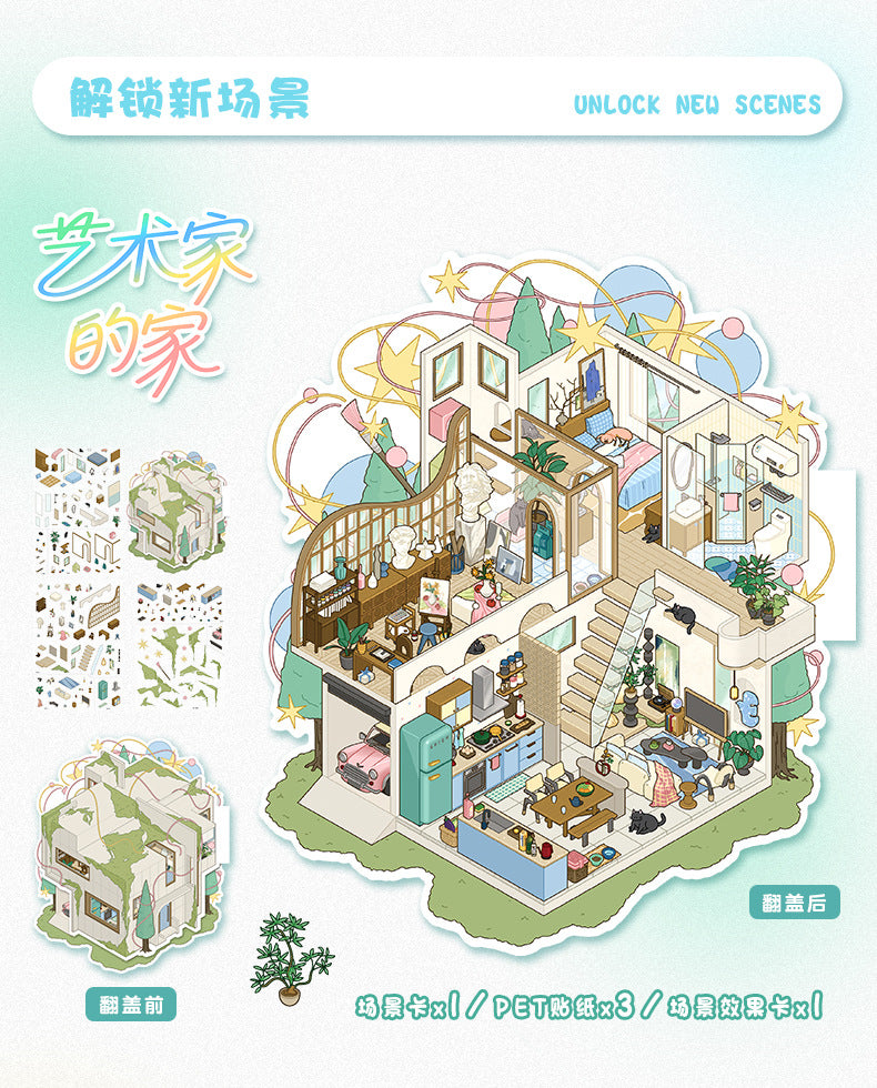 Scenery Stickers Flip-Style Scene 89.0 Scene Stickers 3D Miniature Scene Collage Stress Relief Journal Stickers