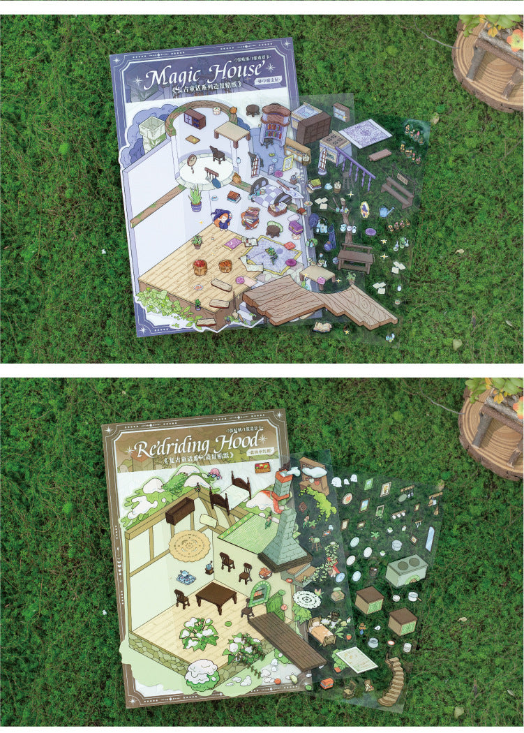 Vintage Fairy Tale Scene Stickers 3D l Cottage DIY Journal Puzzle Stickers