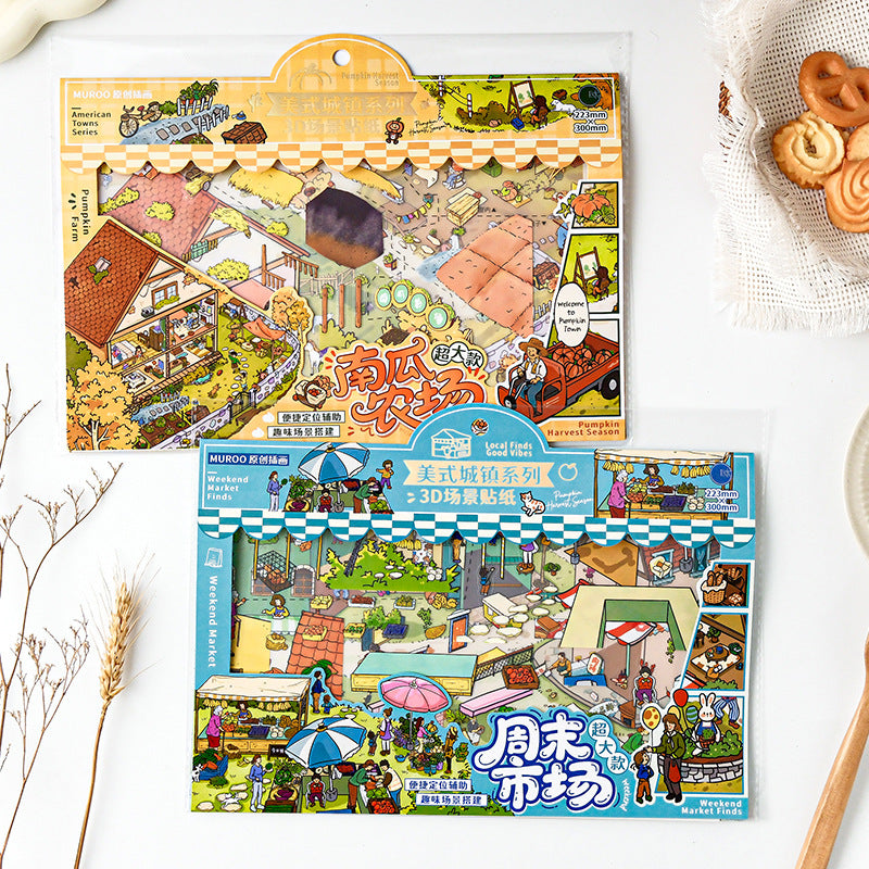 Carmel Town 3D Miniature Scene Stickers DIY Scene Journal Fun Collage
