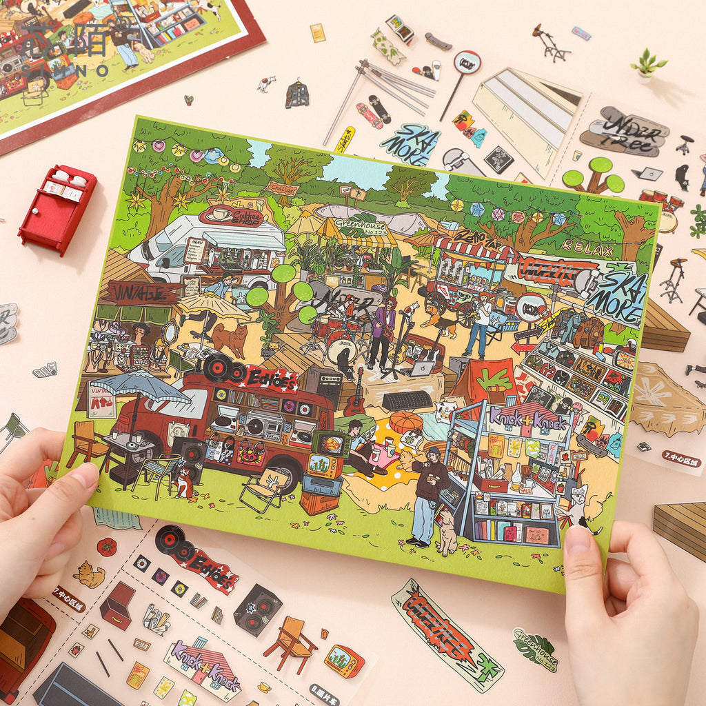 Retro American Afternoon Park DIY Landscaping Miniature 3D Scene  Stickers