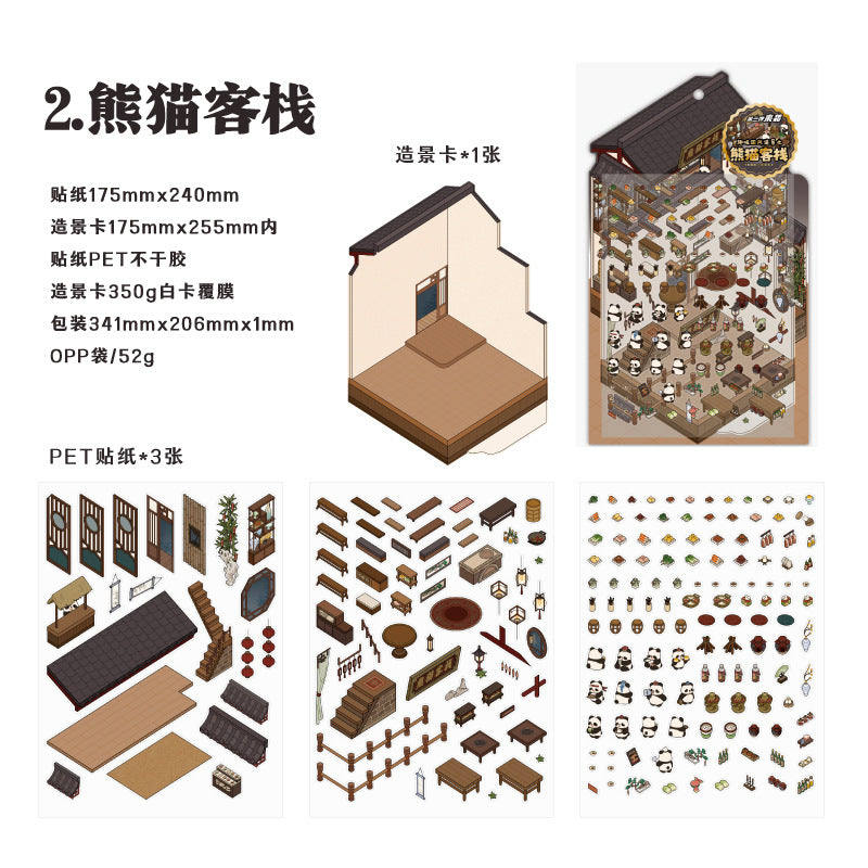 Fun Chinese Style 3 Miniature Two-story Landscape Stickers Visual 3D Stacked House