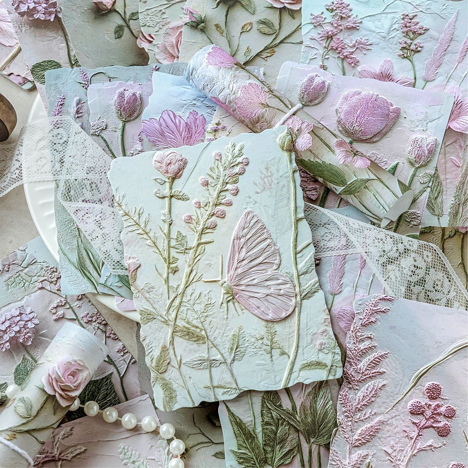 Vintage Embossed Plant Material Paper Floral Journal DIY Background Paper