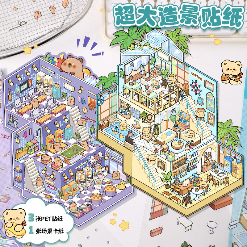 Cartoon Three-Layer Large Size Scenery Stickers Creative 3D Miniature Scene Collage Cute Stress Relief DIY Stickers