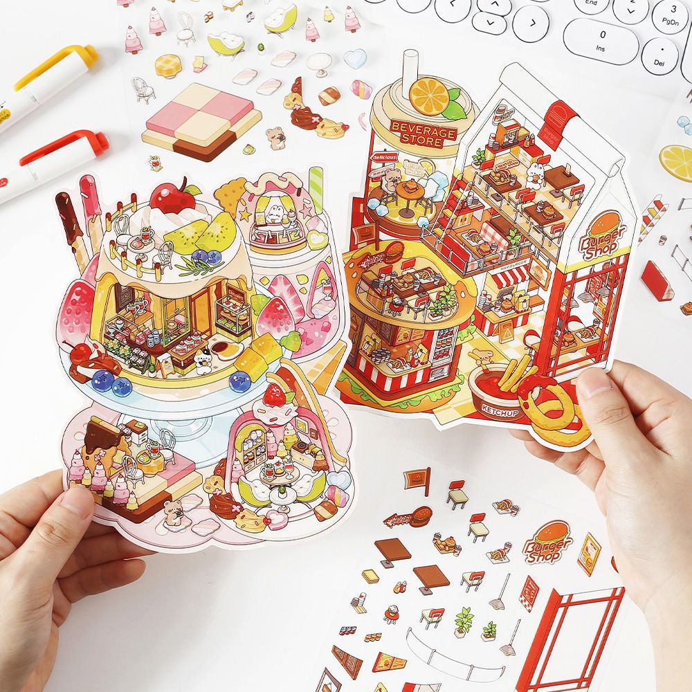 Today's Business 3D DIY Miniature Scences Sticker 12 Lovely Miniature Stickers
