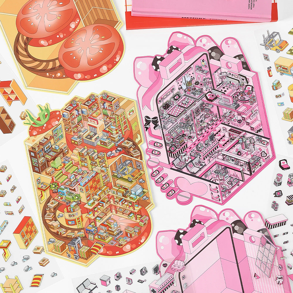 Today's Business 3D DIY Miniature Scences Sticker 14 Lovely Miniature Stickers