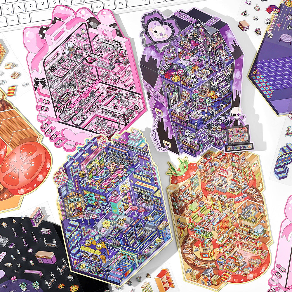 Today's Business 3D DIY Miniature Scences Sticker 14 Lovely Miniature Stickers