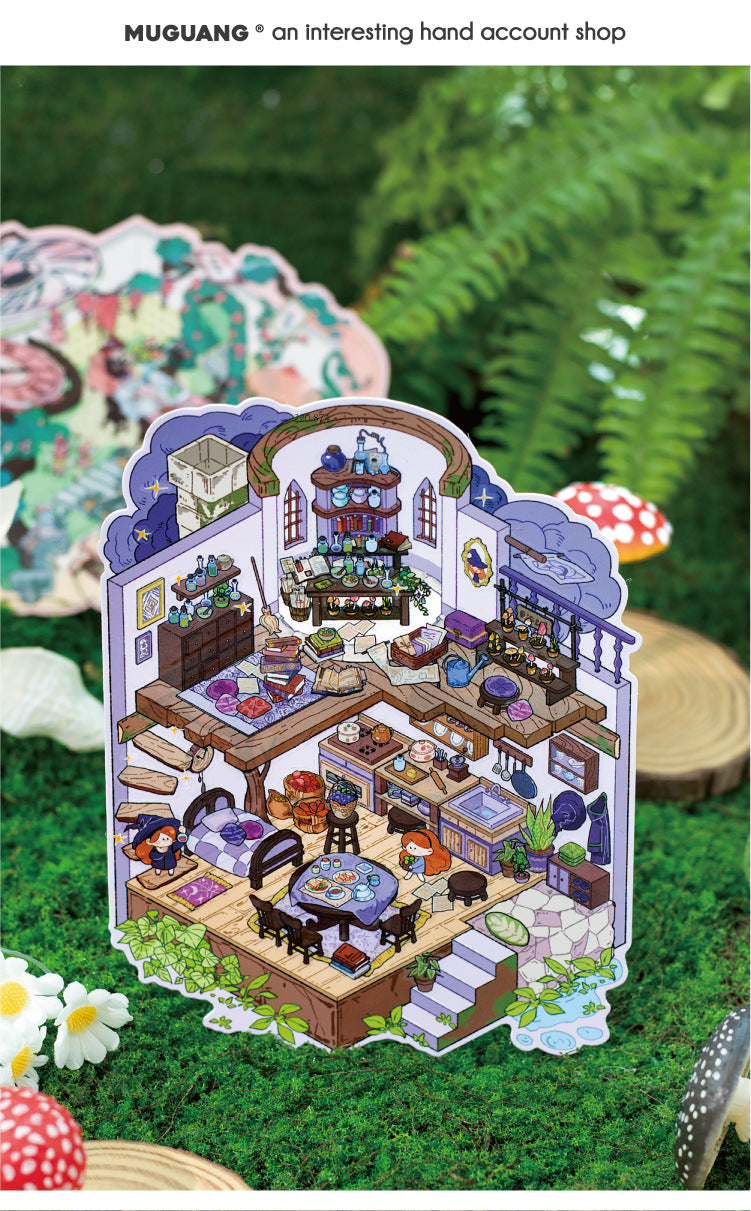Vintage Fairy Tale Scene Stickers 3D l Cottage DIY Journal Puzzle Stickers