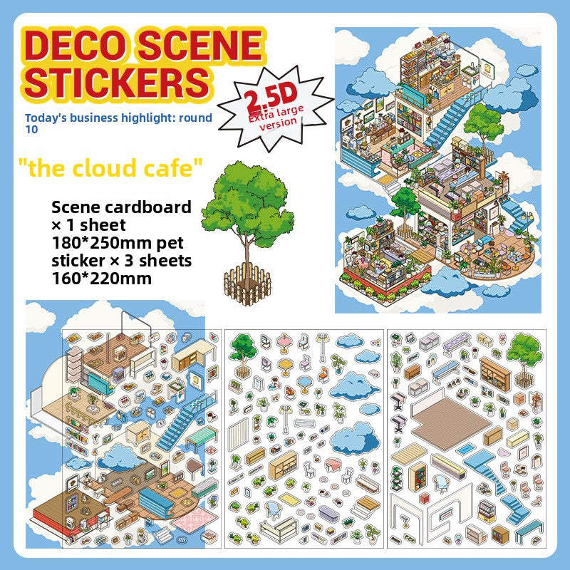 Large Size Today's Business 3D DIY Miniature Scenes Sticker 10 Lovely Miniature Stickers