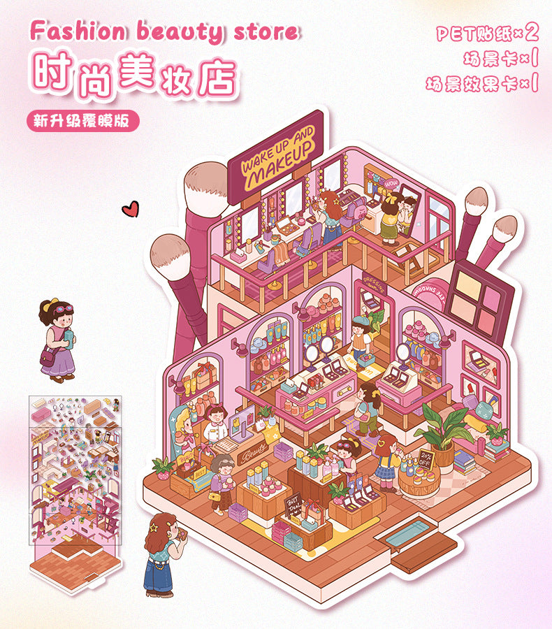 Large Scene Stickers 55.0 Collage 3D Stereoscopic Miniature Scene Stickers DIY Stress Relief Journal