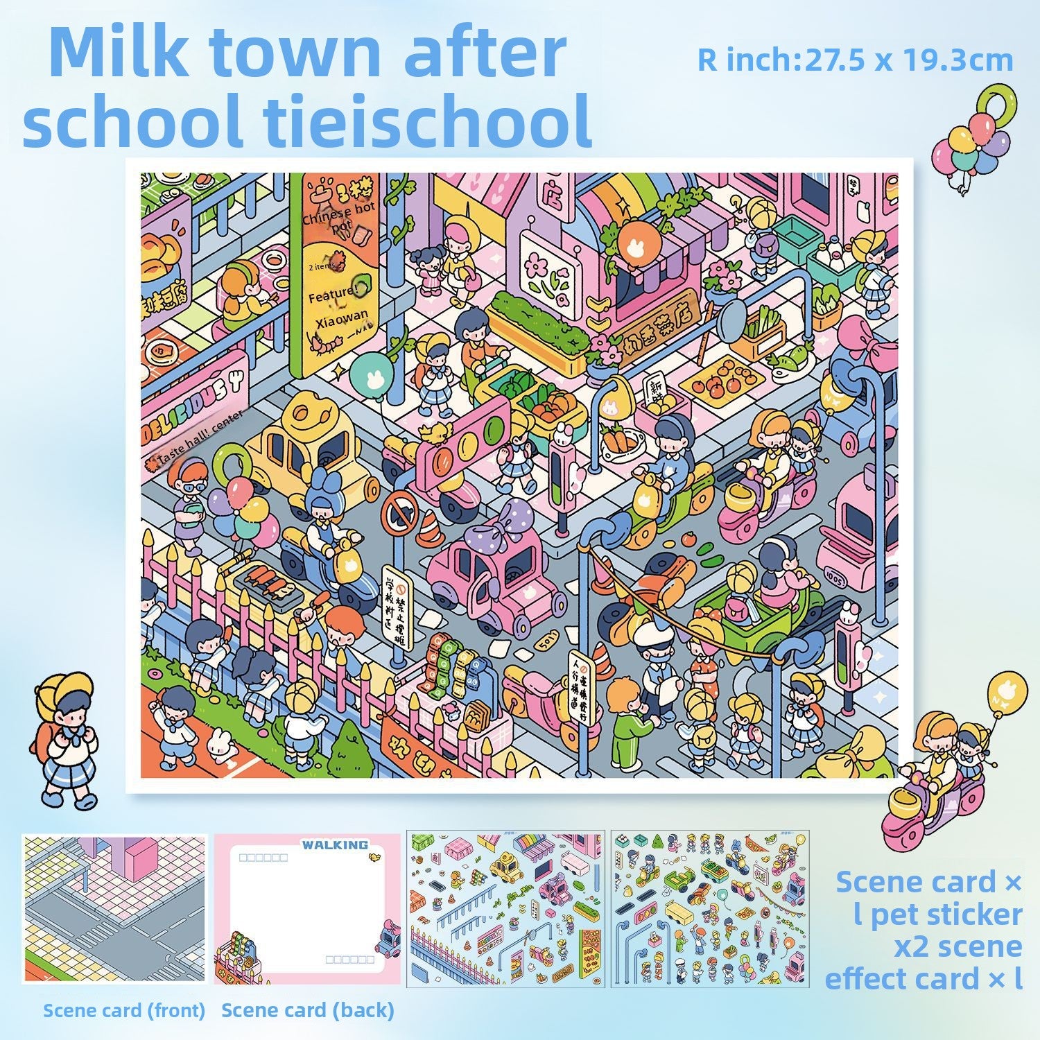 Scenery Stickers Milk Town Scene 96.0 Journal Stickers Stress Relief Stickers 3D Miniature Scene