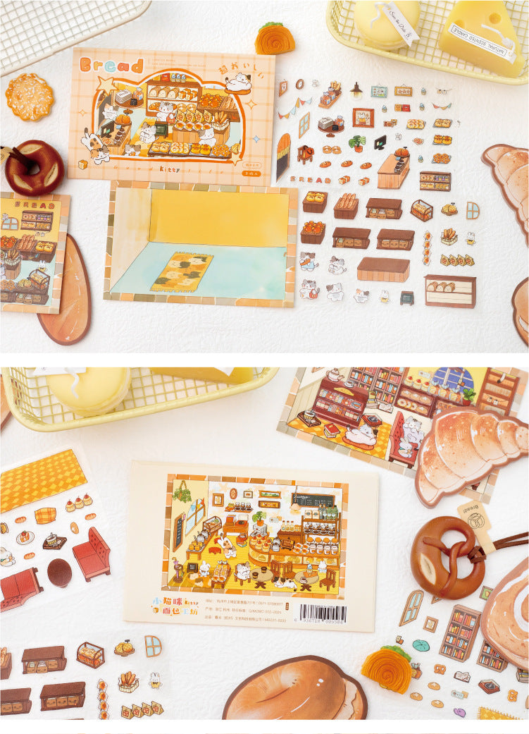 Little Cat Bakery Workshop Series Cartoon Cute Pet Scenery Handmade Journal DIY Decoration Stickers