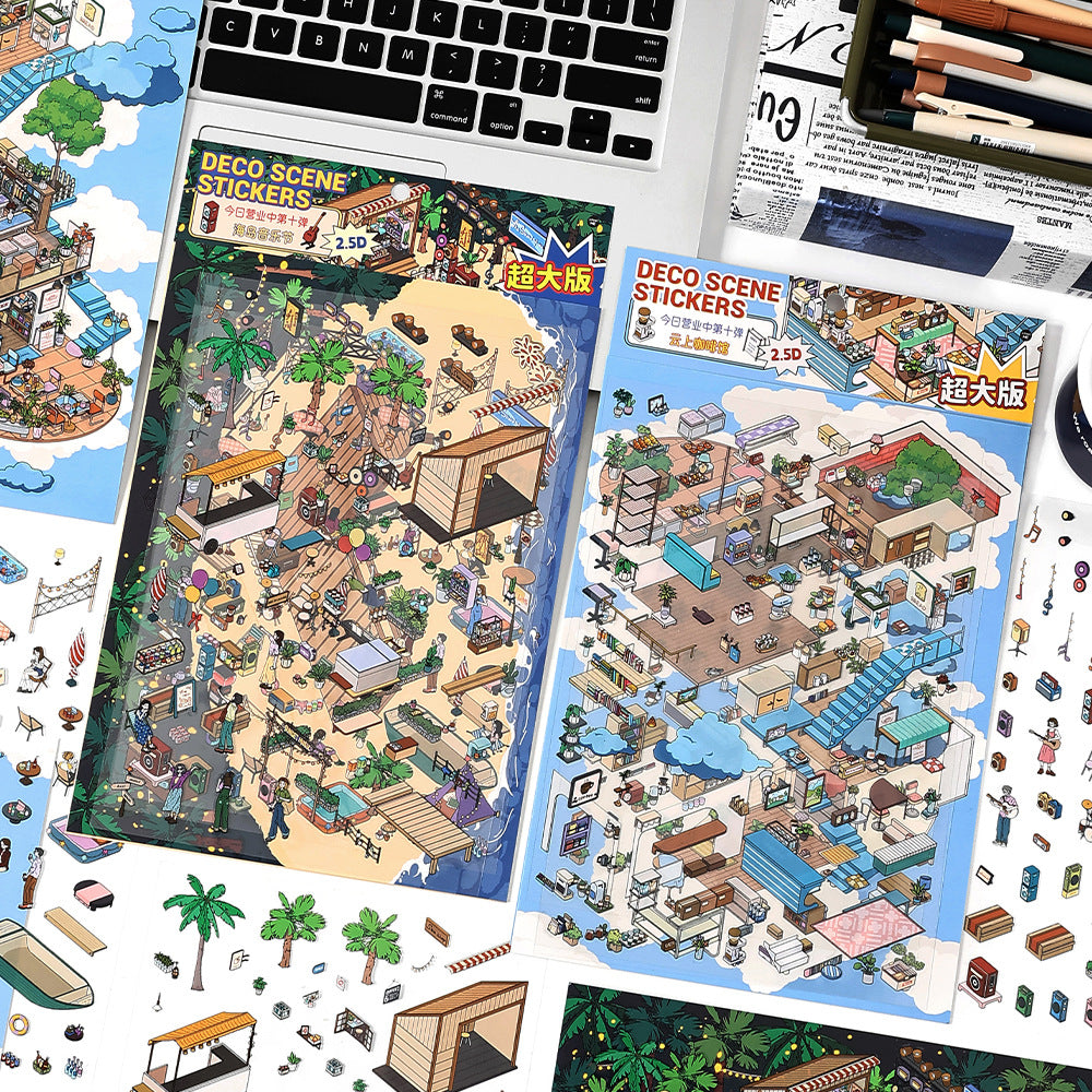 Large Size Today's Business 3D DIY Miniature Scenes Sticker 10 Lovely Miniature Stickers