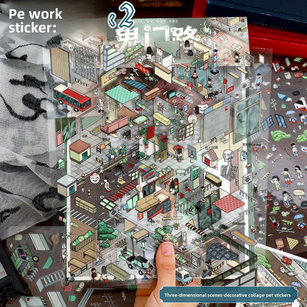 Micro Fear Series Stickers 103.0 Landscape Stickers Special Oil Street View Scene Stickers Miniature Scene Hand Account Stickers