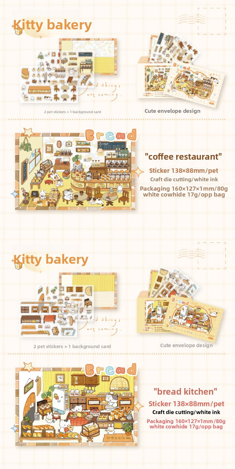 Little Cat Bakery Workshop Series Cartoon Cute Pet Scenery Handmade Journal DIY Decoration Stickers
