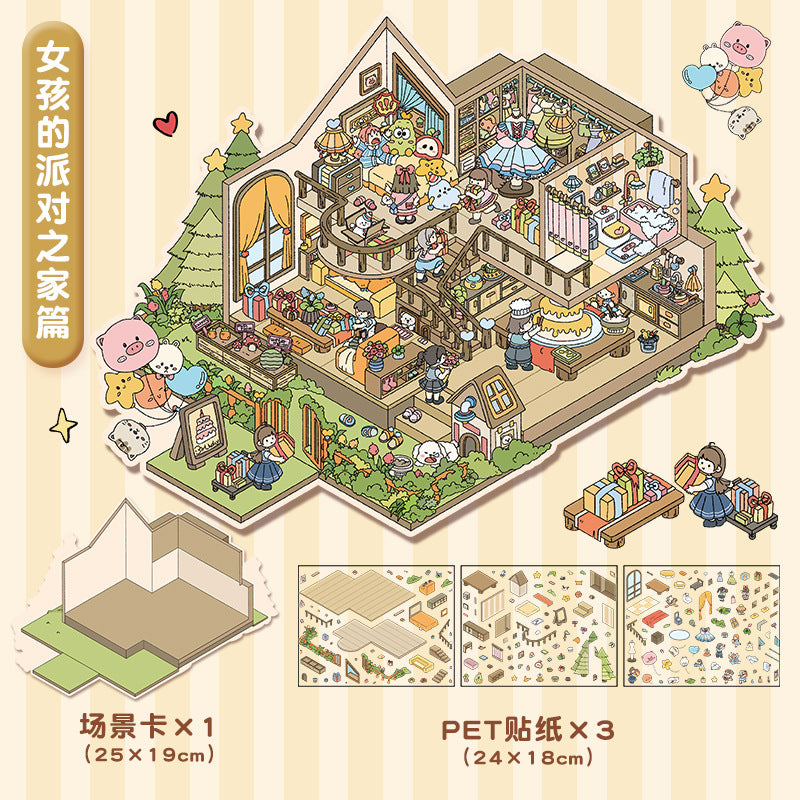 Cartoon Three-Layer Large Size Scenery Stickers Creative 3D Miniature Scene Collage Cute Stress Relief DIY Stickers