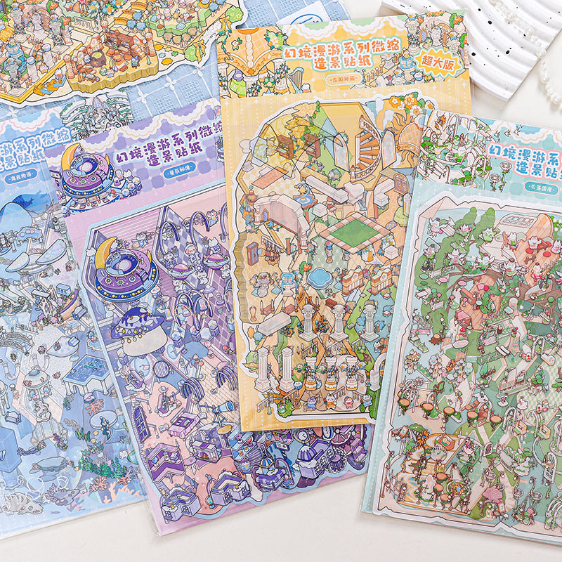Zoo Small Class Fantasy Wandering Large Size Miniature Landscape Stickers 3D Miniature House Journal Quiet Book