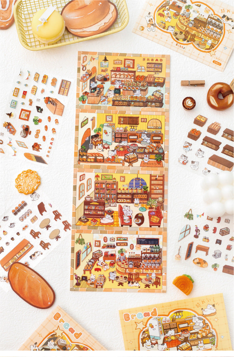 Little Cat Bakery Workshop Series Cartoon Cute Pet Scenery Handmade Journal DIY Decoration Stickers