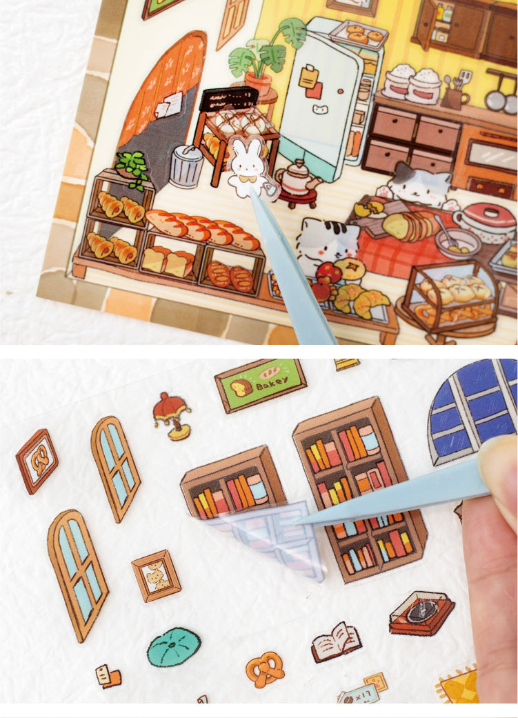 Little Cat Bakery Workshop Series Cartoon Cute Pet Scenery Handmade Journal DIY Decoration Stickers